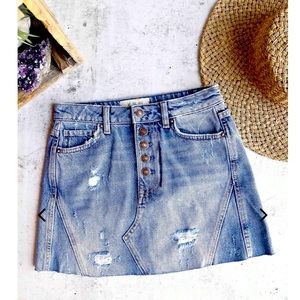 Free People - Distressed Raw Hem Denim A-LineSkirt
